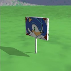 Cartello con faccia di Sonic rivolta in avanti