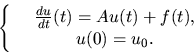 \begin{displaymath}\left\{ \begin{array}{ccc}
&{du \over dt}(t) = Au(t) + f(t),& \\ 
&u(0) = u_0.&
\end{array}
\right.
\end{displaymath}